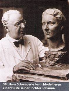 Hans Schwegerle beim Modellieren einer Bste seiner Tochter Johanna